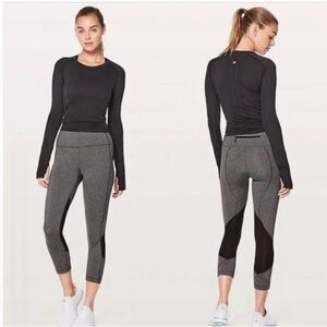 Lululemon Pace Rival Crop 22" Heathered Black with pink zipper